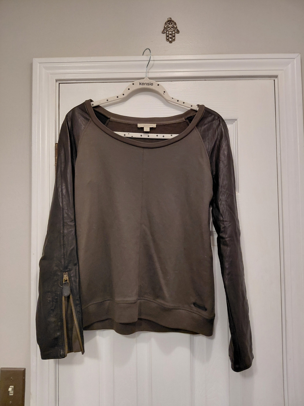 Burberry Knit Sweatshirt with Leather Sleeves
